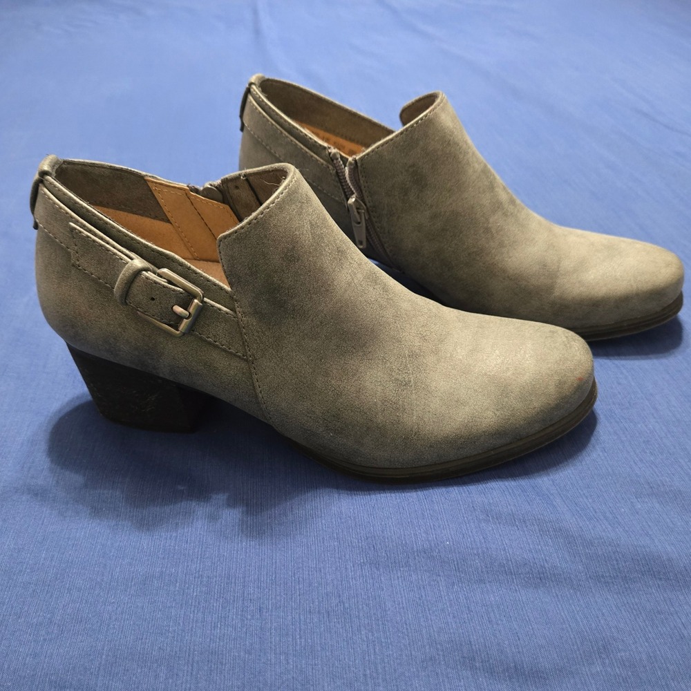 SOUL Naturalizer Campus Ankle Boots Womens 8M Gray Good Block Heel Buckle Zip